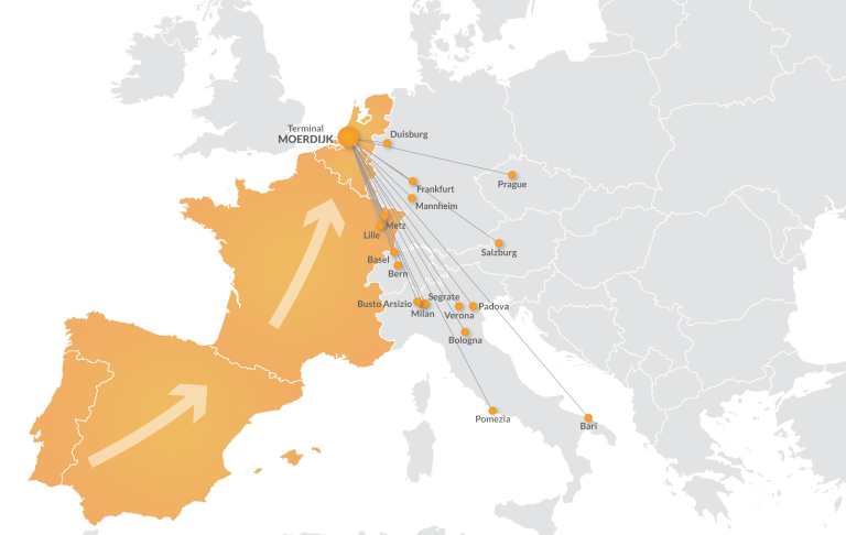 various transport routes and options for Spain via Moerdijk